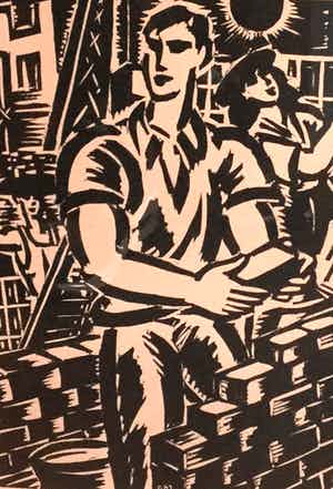 Frans Masereel - B9961, Metselaars aan het werk, uit de serie Jeunesse verkocht voor € 50!