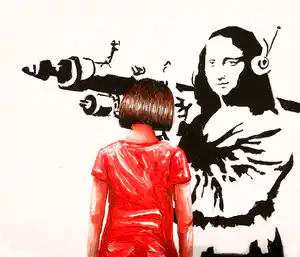 Gerard Boersma - Bazooka Mona Lisa (Vrouw kijkend naar schilderij van Banksy) verkocht voor € 75!