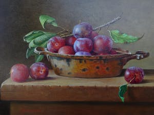 Hans Habraken - Mooi stilleven pruimen op een schaal. kopen? Bied vanaf 495!