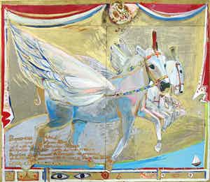 Salome Franken - Acryl op board, The Return of the Pegasussen - Ingelijst (Groot) verkocht voor € 1!