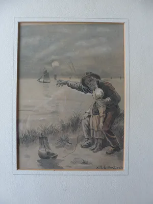 Herman Verkerk - Gemende techniek, Visserman met kind. kopen? Bied vanaf 25!