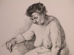 Aat Veldhoen - Zittende, naakte oude vrouw - Rotaprint kopen? Bied vanaf 50!