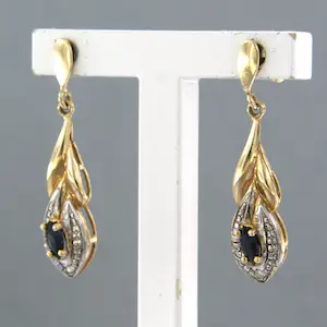 14k bicolour gouden oorbellen met saffier en diamant kopen? Bied vanaf 90!