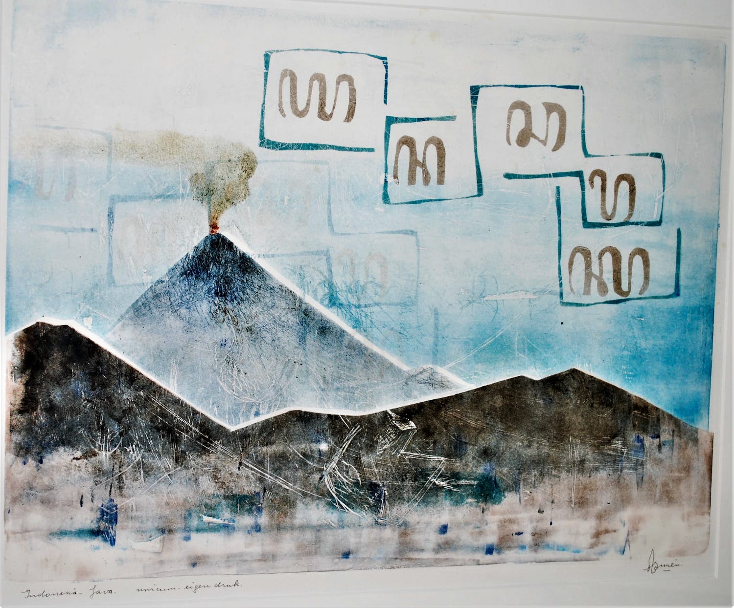 Armien Visser - Java - Indonesië - unicum ets (geen oplage) - fraai ingelijst verkocht voor € 60!