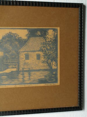 Jac. de Beer - Ingelijste houtsnede , Watermolen ‘Den Helder’ Winterswijk – ca. 1935 kopen? Bied vanaf 40!