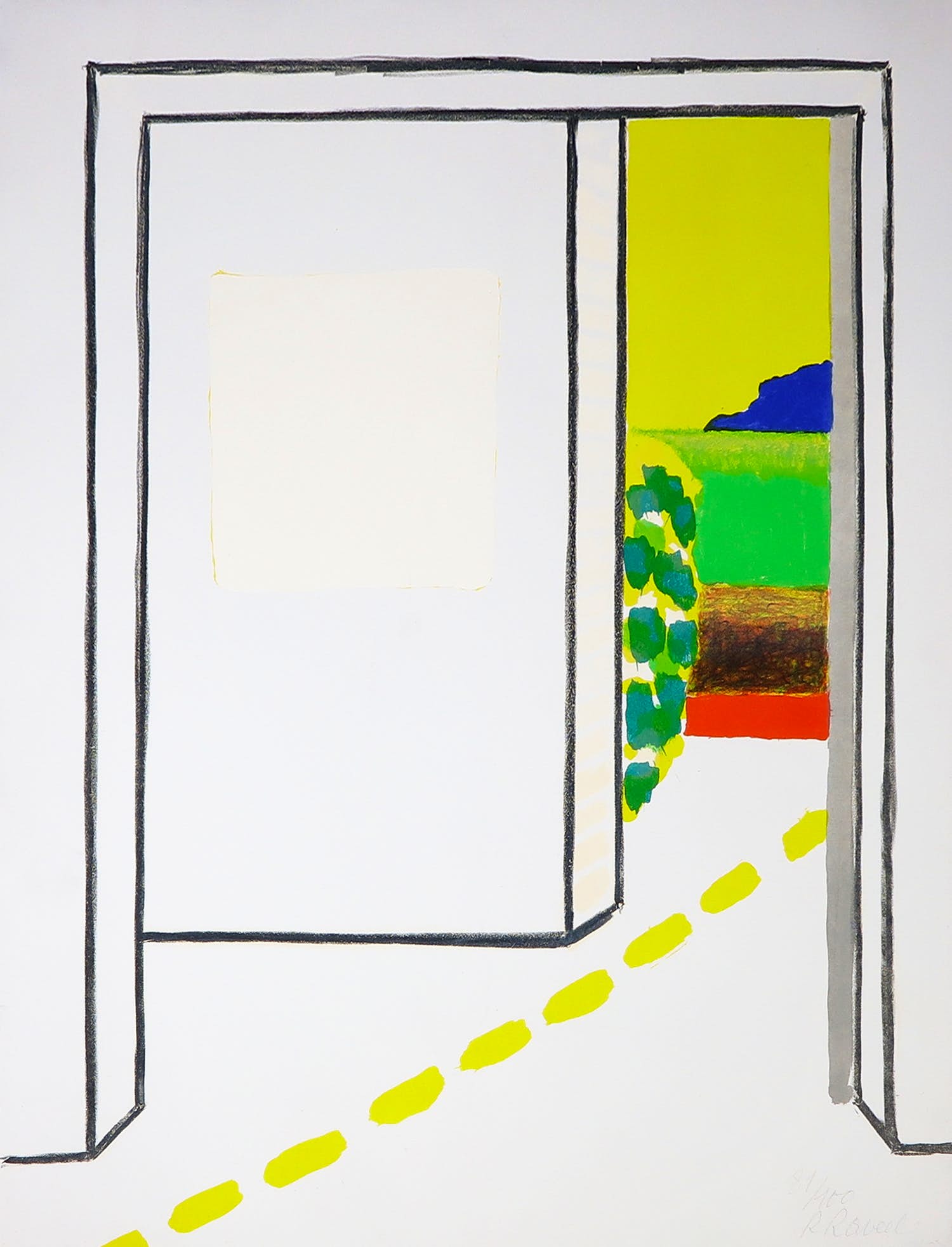 Roger Raveel - Litho, Witte ruimte van een kamer met doorkijk verkocht voor € 800!