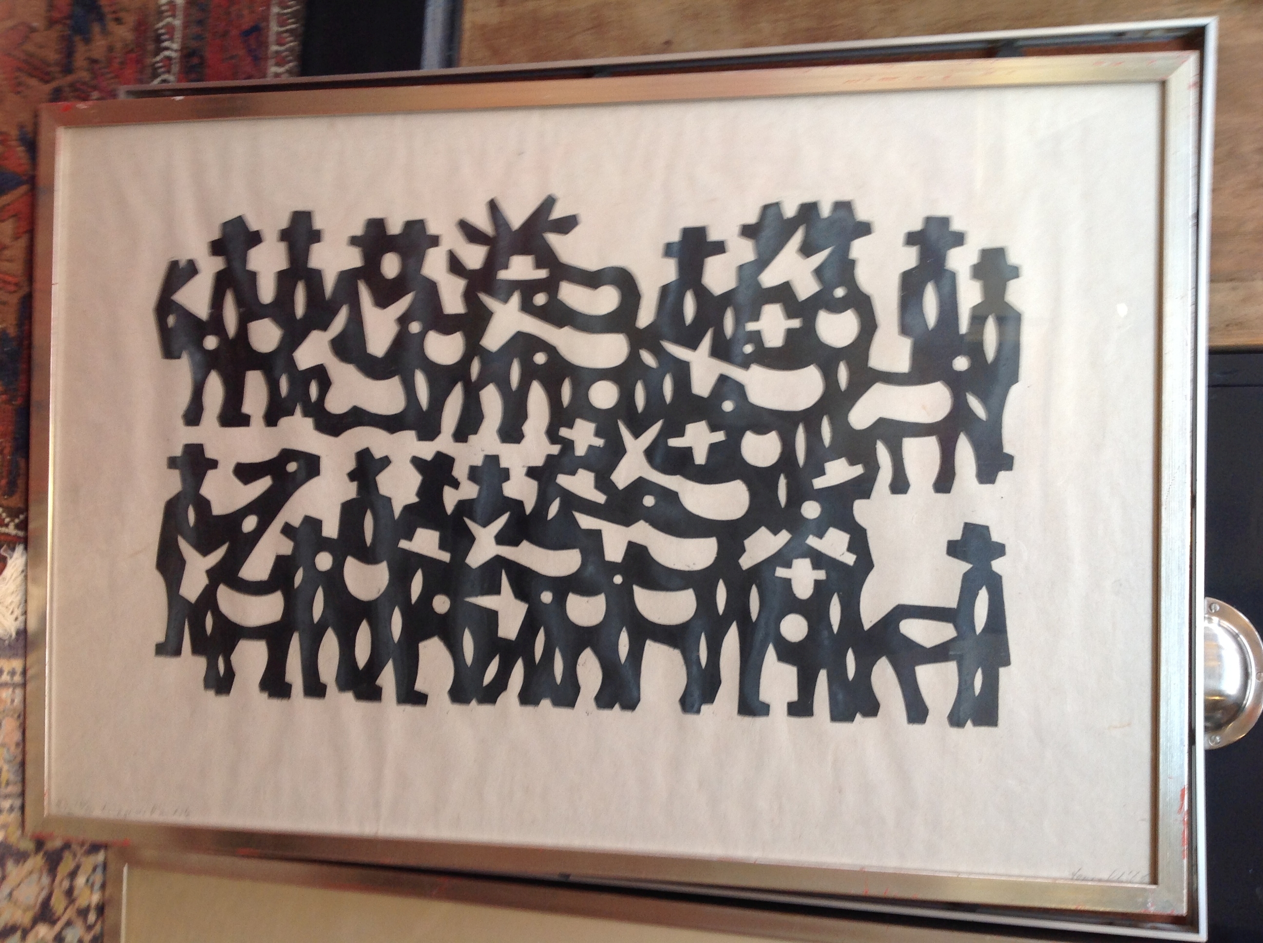 Niet of onleesbaar gesigneerd - Zwart-witte compositie met figuren kopen? Bied vanaf 1!