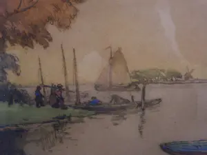 Alfred van Neste - Landschap met boten. kopen? Bied vanaf 35!