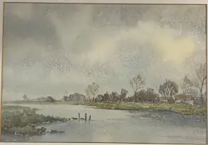 Gert Hendriksen - Landschap langs het water kopen? Bied vanaf 40!