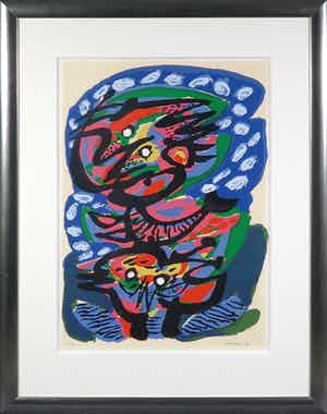 Anton Rooskens - Litho, Blauwe vogels - Ingelijst verkocht voor € 350!