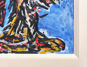 Theo Wolvecamp - Compositie met figuren, gemengde techniek (zeer mooi ingelijst, unica!) kopen? Bied vanaf 2495!