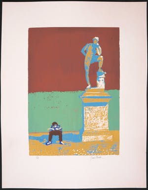 Hans Almekinders - Zeefdruk, Figuur met standbeeld kopen? Bied vanaf 20!