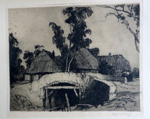 Adriaan van 't Hoff - Landschap met boerderij en brug. kopen? Bied vanaf 15!