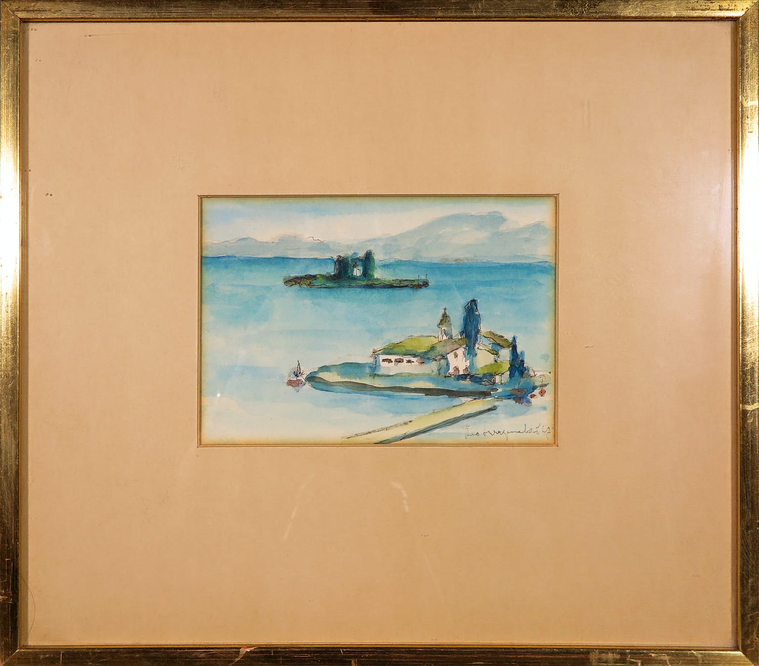 Theo Swagemakers - Aquarel/pentekening, Havengezicht - Ingelijst kopen? Bied vanaf 1!