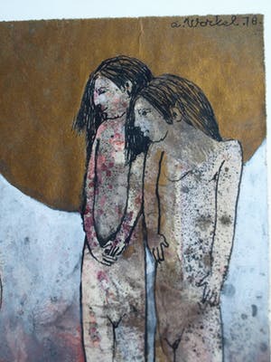 Ans Wortel - Gouache , “Met belangstelling voor.....” - gesigneerd & ingelijst – 1978 kopen? Bied vanaf 350!