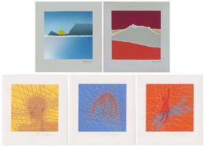 Willem F. Wagner - e.a: Vijf zeefdrukken: Geometrische composities I, II, III, Herfst, Winter kopen? Bied vanaf 29!