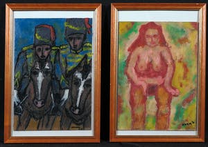 Pieter Haan - Acryl op board, Lot van twee werken met figuren - Ingelijst kopen? Bied vanaf 1!