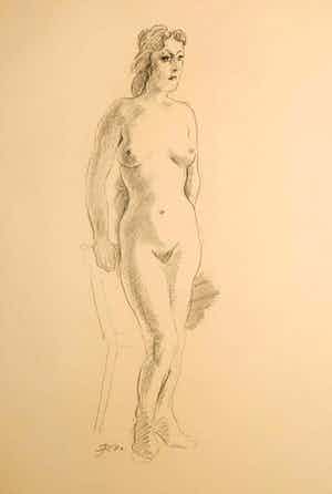 Jan Sluijters (jr.) - Potloodtekening, Staand naakt verkocht voor € 70!