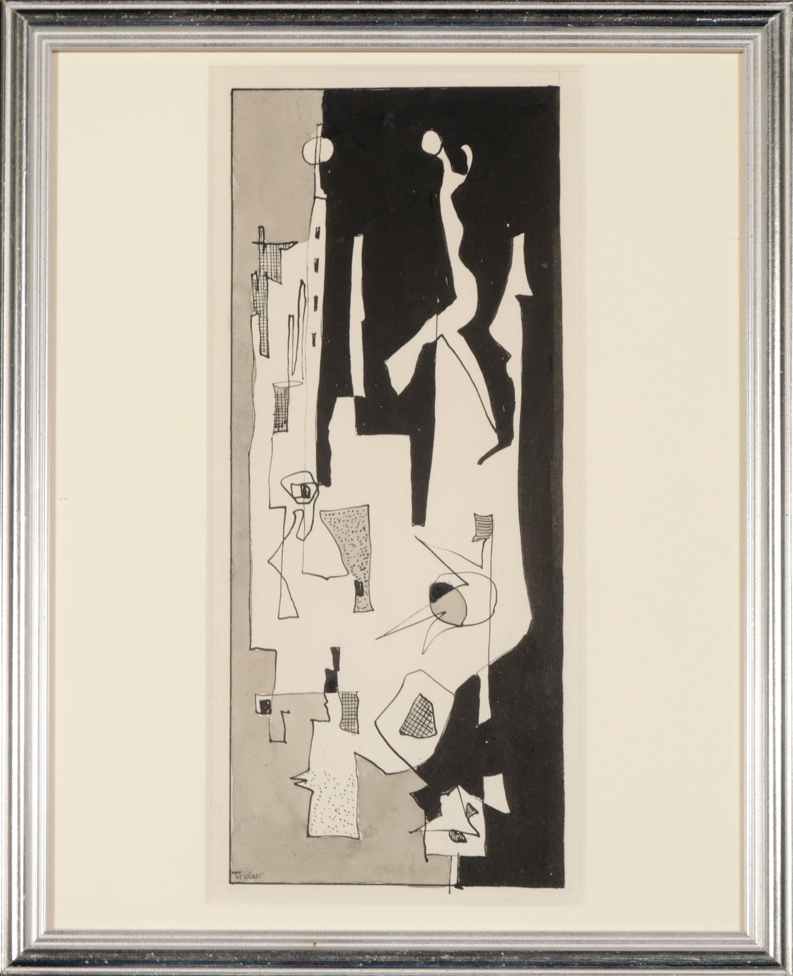 Henri Titselaar - Inkttekening, Abstracte compositie + boek - Ingelijst kopen? Bied vanaf 50!