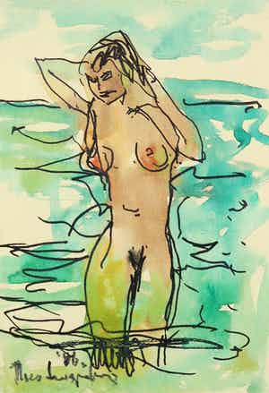 Theo Swagemakers - Aquarel, Badende vrouw verkocht voor € 80!