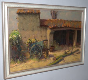 Frans Boers - Zuidelijk erf en hangar - olieverfschilderij kopen? Bied vanaf 75!