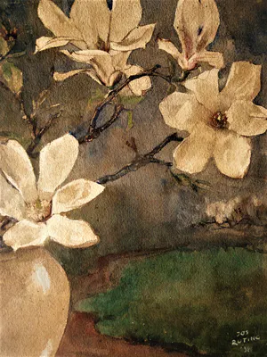 Jos Ruting - Mooie, in 1938 geschilderde Gouache "Magnolia in vensterbank" gesigneerd kopen? Bied vanaf 34!