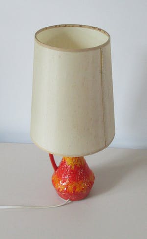 Bodo Mans - Fat Lava Oranje Rode lampvoet model 566-17 incluis originele kap - Bay Keramik kopen? Bied vanaf 30!
