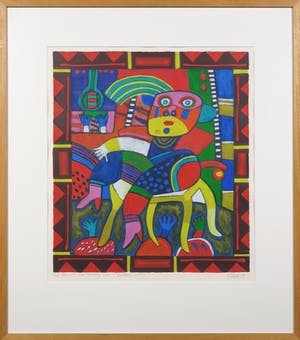 Clemens Briels - Zeefdruk, The act with the floating chair- Ingelijst kopen? Bied vanaf 70!