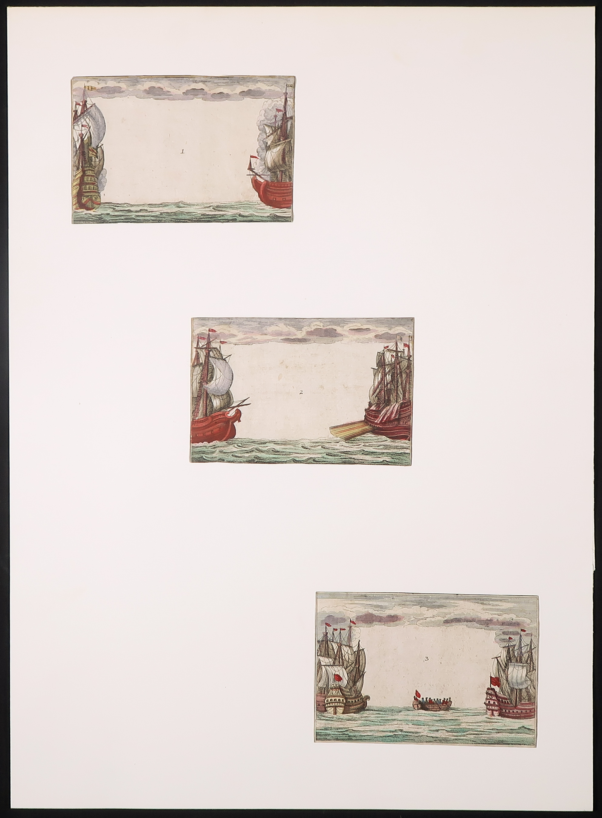 Niet of onleesbaar gesigneerd - Drie handgekleurde gravures, Schepen 1, 2, 3 kopen? Bied vanaf 1!