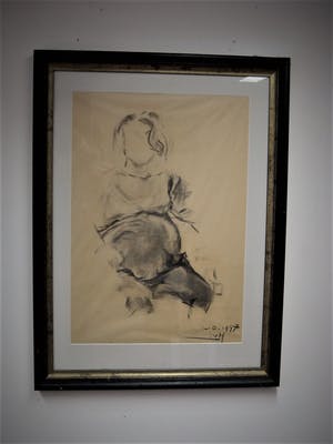 Niet of onleesbaar gesigneerd - Grote impressionistische Houtskooltekening - Zwangere vrouw - gesigneerd kopen? Bied vanaf 1!