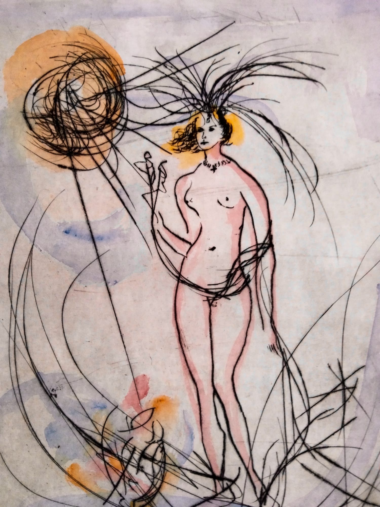 Niet of onleesbaar gesigneerd - dromerig, bloot, luchtig en elegant; dame met ketting kopen? Bied vanaf 1!