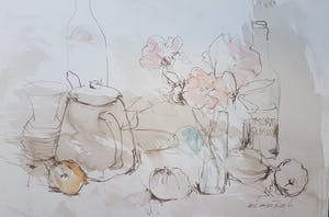 Louis van der Beesen - Sstilleven met bloemvaas en theepot kopen? Bied vanaf 45!