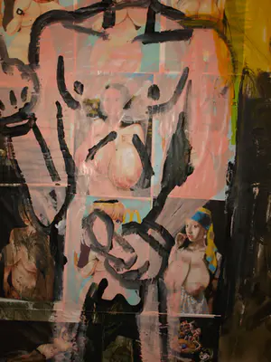 Peter Klashorst - Acrylverf en collage op doek – GROOT , 195 x 75 cm - 2021 kopen? Bied vanaf 1!