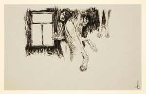 Melle Oldeboerrigter - Inkttekening op geschept papier, Venster verkocht voor € 100!