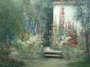 Friedrich Adolf Apfelbaum - Olieverf op doek , Romantische Tuin – 80 x 70 cm – ca. 1950 kopen? Bied vanaf 100!