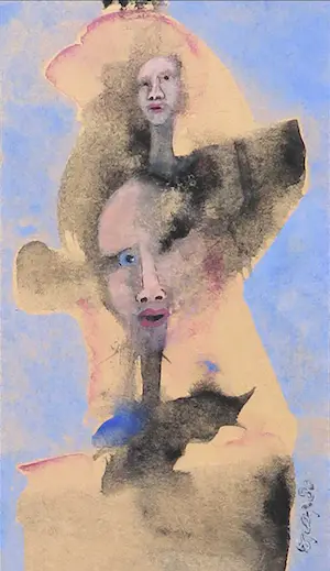 Henk Sparreboom - Gouache, Twee koppen tegen blauwe achtergrond kaufen? Bieten Sie von 1!