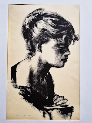 Sierk Schroder - grote monochrome lithografie "portret meisje en profil" inkt gesigneerd kopen? Bied vanaf 35!