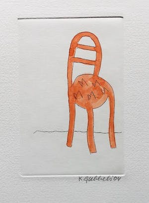 Klaas Gubbels - ets met aquarel ingekleurd - ‘Stoel in interieur ’ - 2006 kopen? Bied vanaf 245!