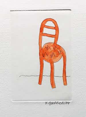 Klaas Gubbels - ets met aquarel ingekleurd - ‘Stoel in interieur ’ - 2006 verkocht voor € 245!