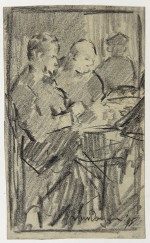 Kees van Dongen - Schets in houtskool, Café-scène kopen? Bied vanaf 1!