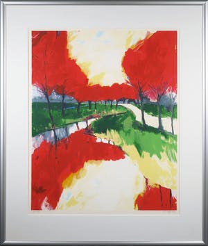 Gerda Elfring - Zeefdruk, Landschap met bomen - Ingelijst (Groot) kopen? Bied vanaf 35!