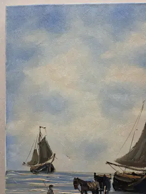 Jan Kelderman - Zeilschip op het strand. Visser. kopen? Bied vanaf 45!