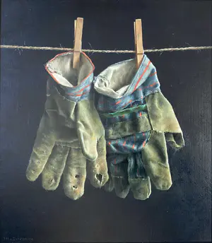 Buy Marius van Dokkum - Olieverf op paneel, Werkhandschoenen - Ingelijst? Bid from 400!