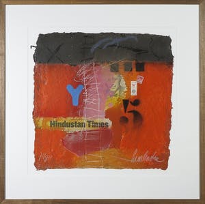Theo Koster - Zeefdruk en collage, Hindustan Times - Ingelijst kopen? Bied vanaf 40!