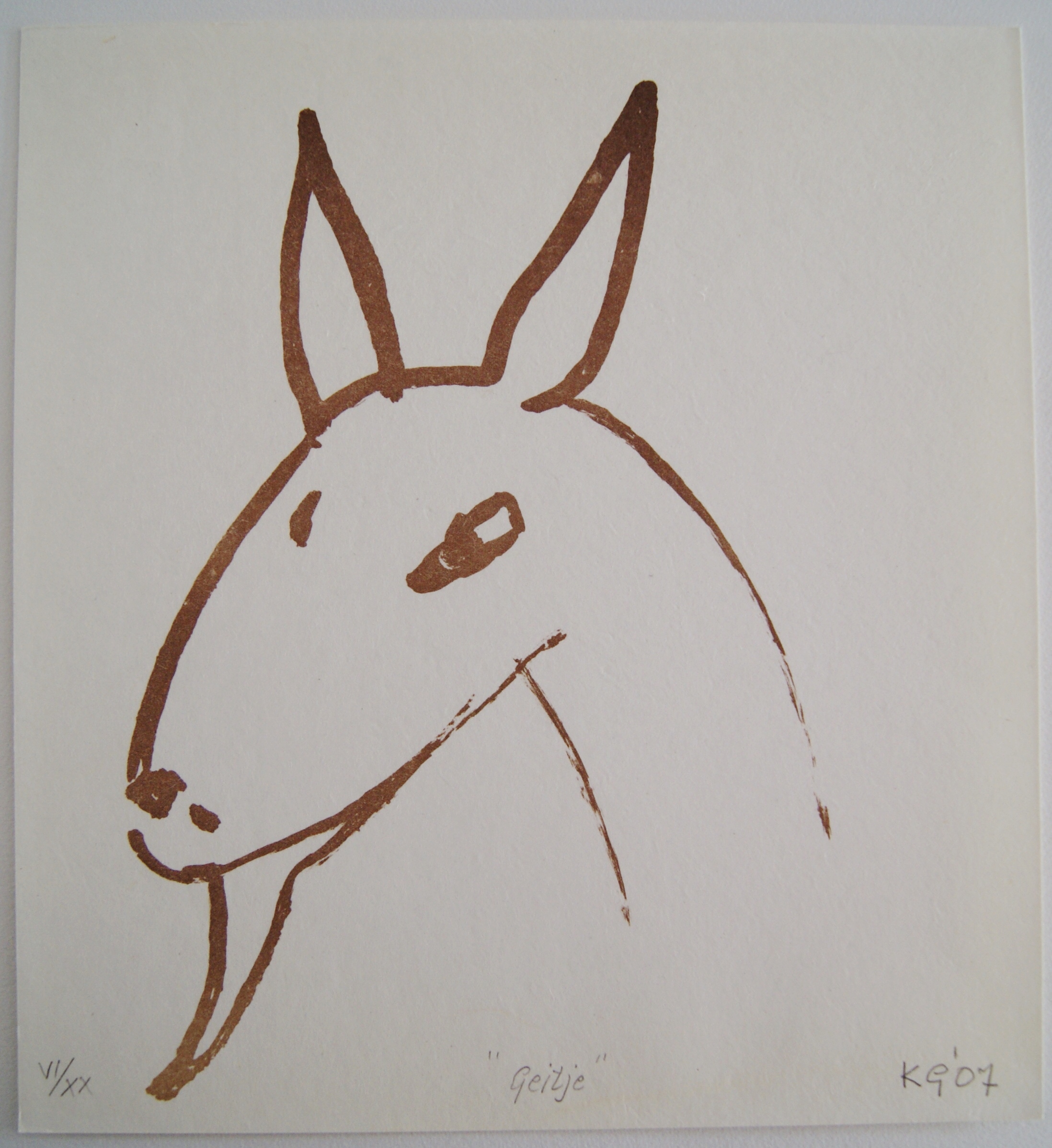 Klaas Gubbels - litho op handgeschept papier 'Geitje' - 2007 verkocht voor € 145!