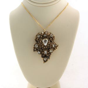 14k gouden collier met broche/hanger bezet met roos geslepen diamant kopen? Bied vanaf 1500!