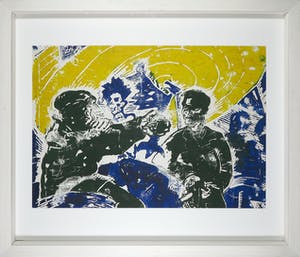 Jorg Immendorff - Linosnede en acryl, Café Deutschland, WIR KOMMEN - Ingelijst (Groot) kopen? Bied vanaf 1!