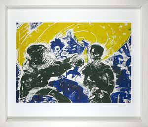 Jorg Immendorff - Linosnede en acryl, Café Deutschland, WIR KOMMEN - Ingelijst (Groot) verkocht voor € 1!