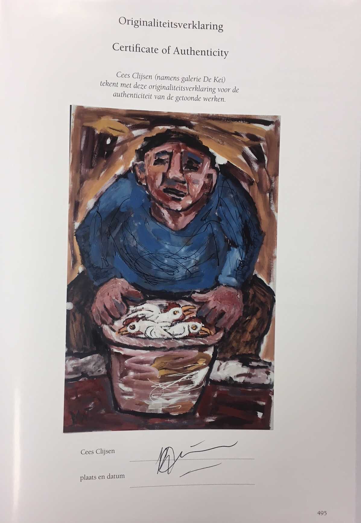 Martin van Wordragen - Gemengde techniek op doek, Marktman met haantjes - Ingelijst kopen? Bied vanaf 550!