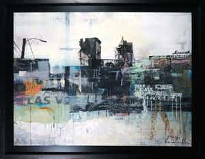 George Heidweiller - Gemengde techniek op papier, Cityscape I - Ingelijst (Groot) verkocht voor € 200!